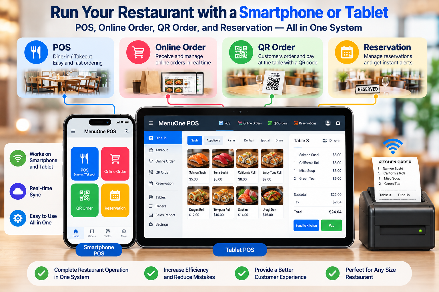 MenuOne App POS - Smartphone and Tablet Restaurant POS
